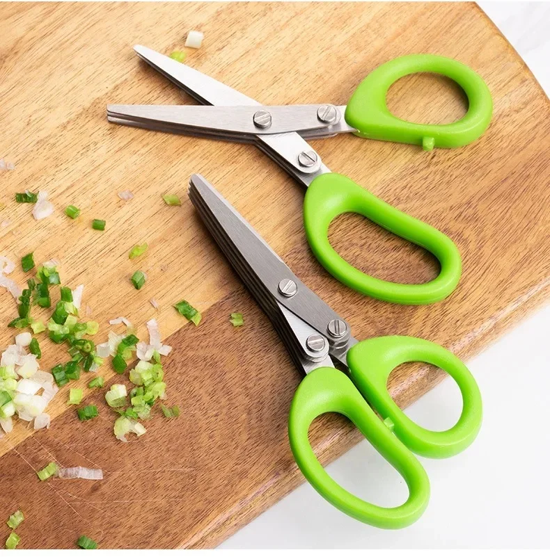 

3/5 Layer Multi-Functional Stainless Steel Kitchen Scissors Gadget Pepper Shredded Chopped Scallion Cutter Laver Cooking Tools