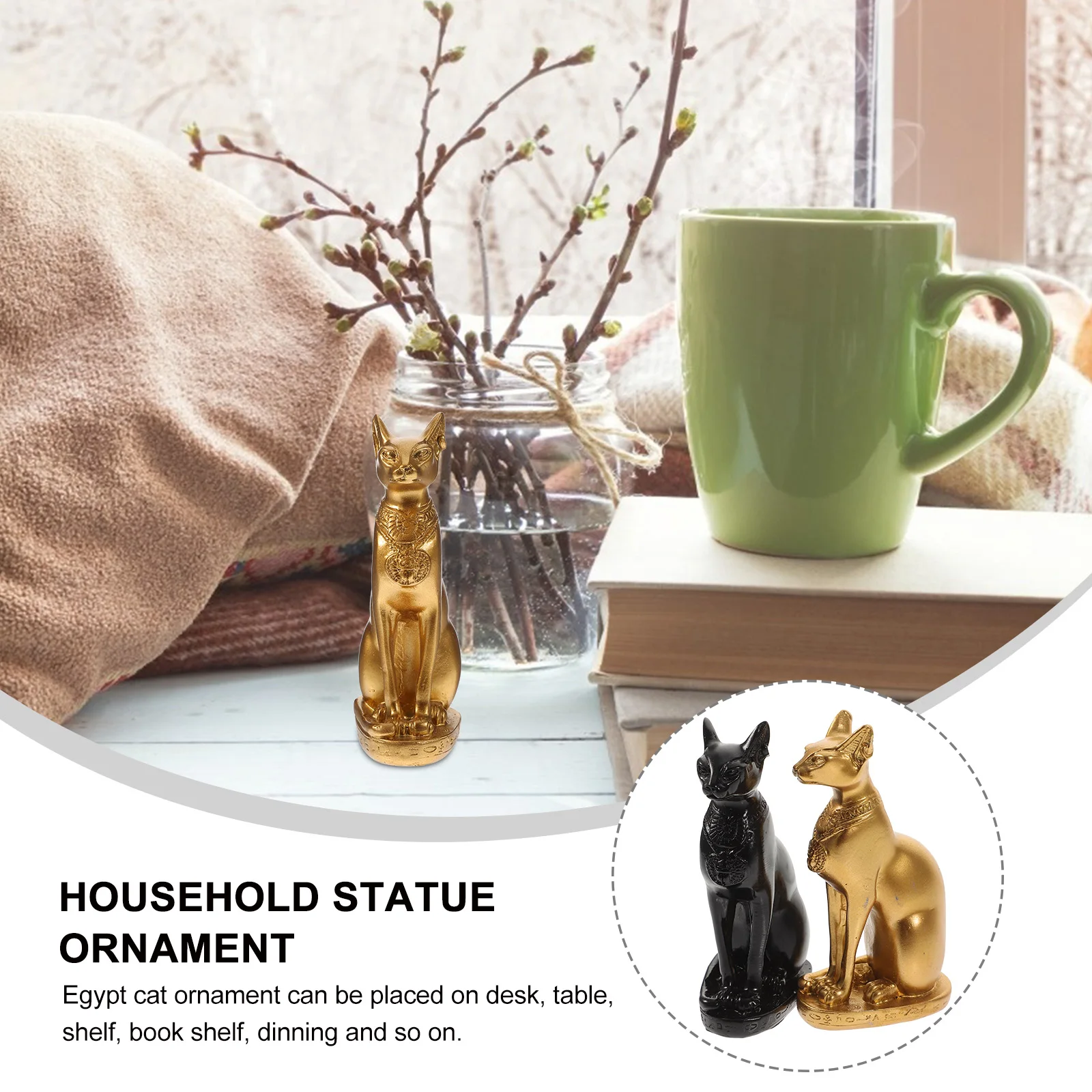 

2Pcs Resin Egyptian Cat Ornament Home Desktop Statue Miniature Decor Household Statue Ornament Desktop Carving Decor
