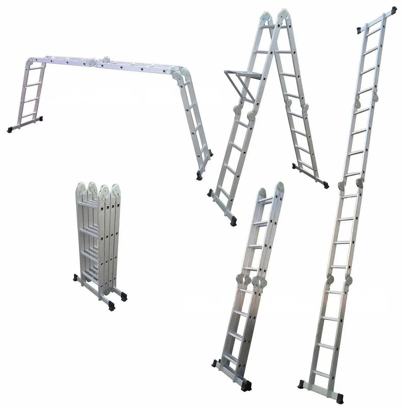 Industrial Aluminum 13-Step Telescopic Loft Ladder Folding Combination Ladders for Outdoor Apartment Use Load Capacity 150kg