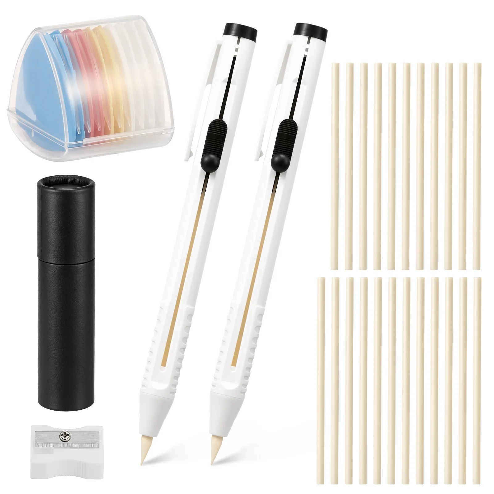 38Pcs Tailors Pencil Sewing Chalk Pen and Refill Tailors Pencil with Sharpener Fabric Chalk Marking Tool for DIY Crafts Supplies