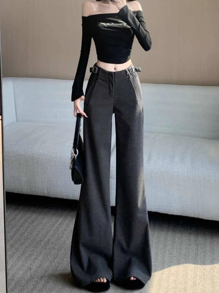 الخريف والشتاء السراويل الصوفية الجديدة واسعة الساق النساء تصميم الشعور عالية الخصر تنوعا فضفاضة مستقيم الساق طول الكلمة السراويل #5