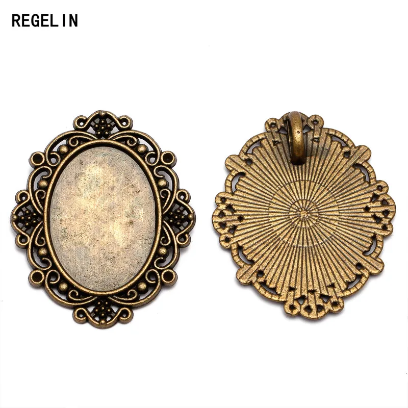 REGELIN 10pcs/lot retro filigree cameo cabochon Fit 18*25mm base setting pendant tray Antique Bronze DIY jewelry making findings