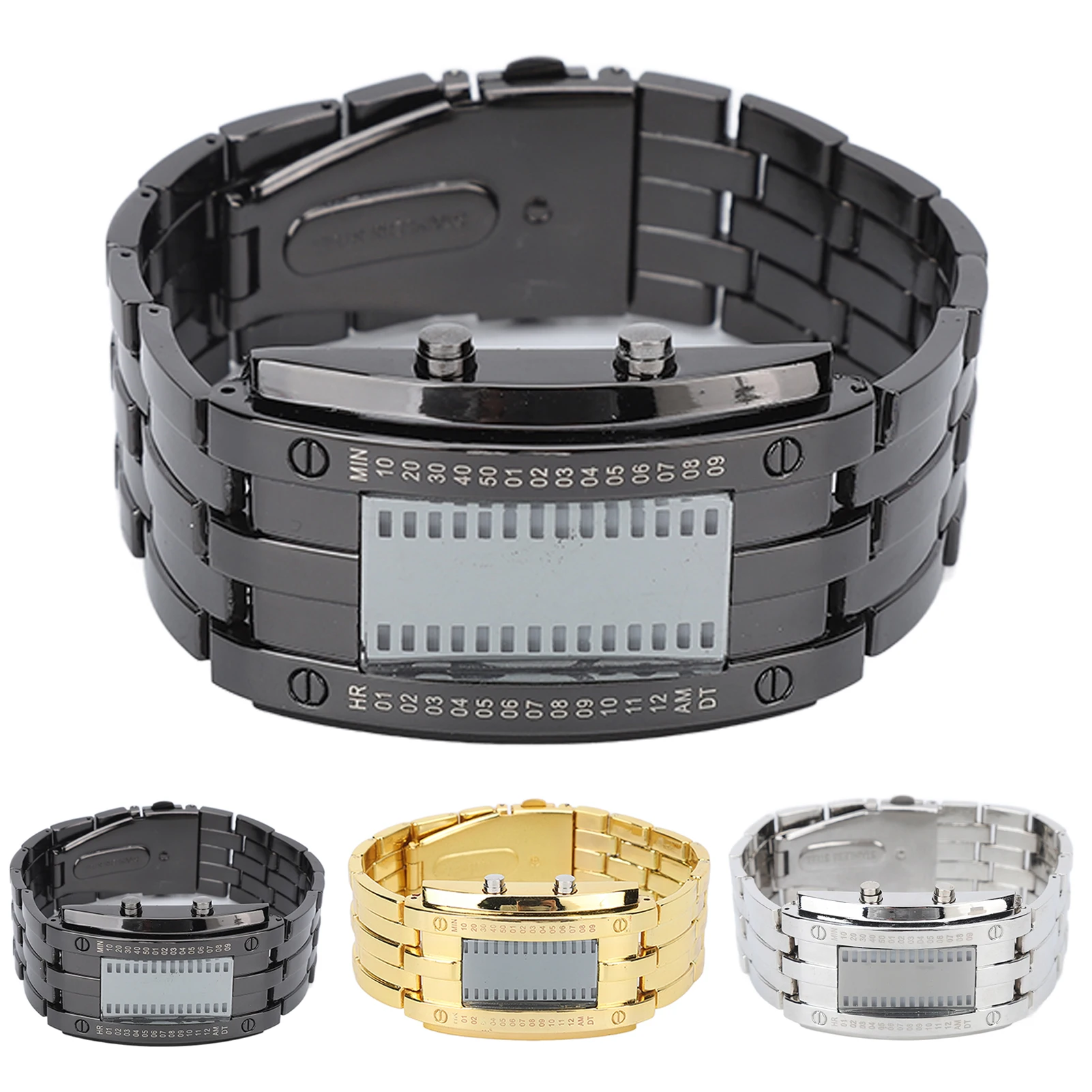 Men's Watch Fashion Exquisite Waterproof Alloy Men's LED Watch with Binary Time Mode Display Men's Watch Men's Wrist Watch Watch