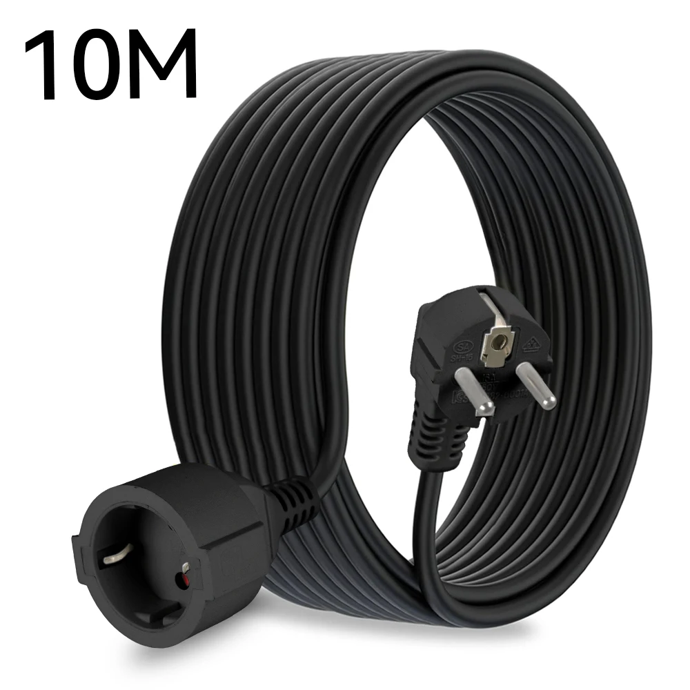3680W EU-stekker verlengsnoer, platte kop beschermcontact, 16A 250V 1,5mm² kabel, 3M 5M 10M stroomaansluitkabel