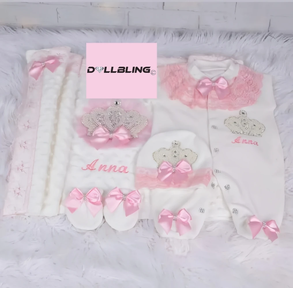 Dollbling Újszülött Baba 4pcs+swaddling pléd romper Első lépés Francia Hímzés csipkével Kisded handmade Kórház Felfüggesztő utasítás Ágyhuzat beállítása