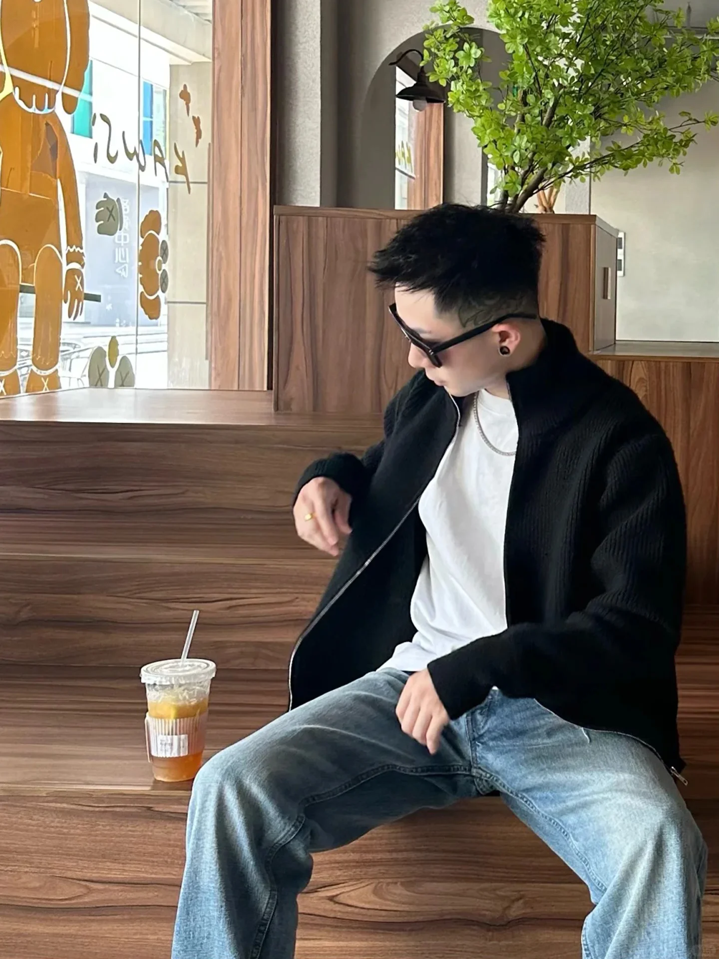 

Модный мужской вязаный кардиган-свитер с воротником-стойкой, двойной молнией, повседневный, осенняя новинка, полиэстер