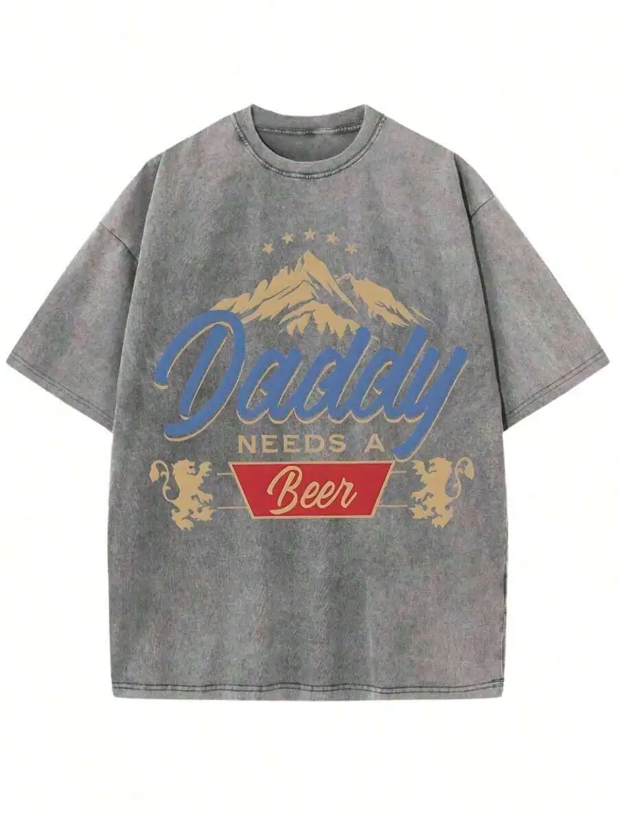 Mens Vintage Street Style Washed Cotton T-Shirt Loose Fit Casual Solid Color