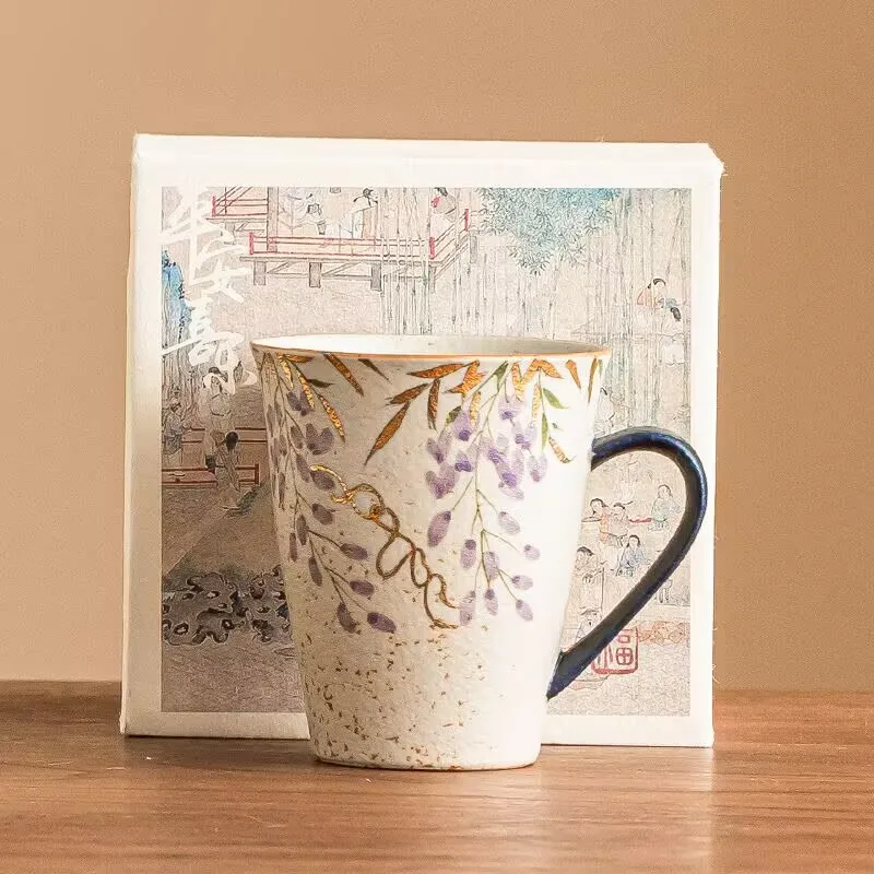 كوب قهوة على شكل حصان من حجر النار باللونين الأزرق والأبيض، كوب سيراميك عالي الجودة، كوب شاي ويسترييا مذهب مرسومة يدويًا، كوب ماء بسعة كبيرة #2