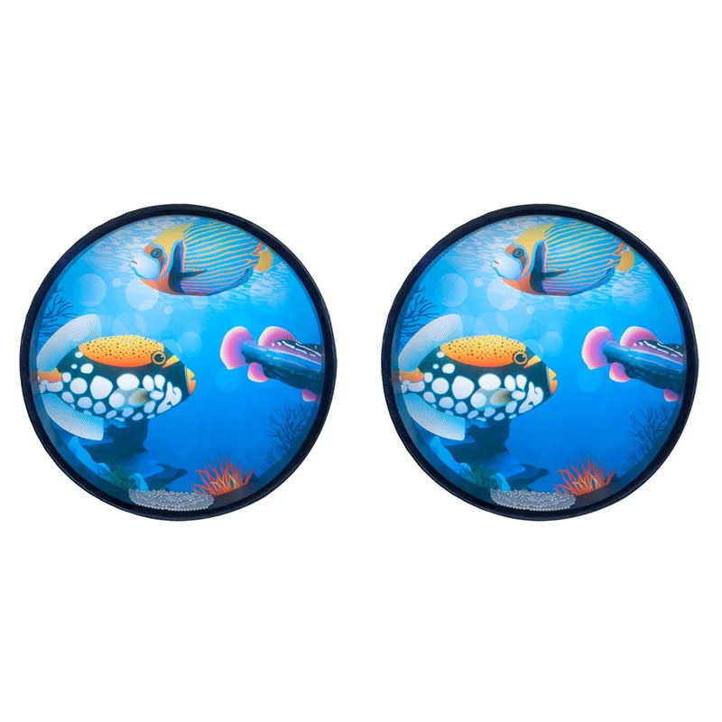 ABHT-2Pcs tambor ondulado de 10 pulgadas tipo océano instrumento de percusión Orff tambor de sonido de onda grande Color musical + azul