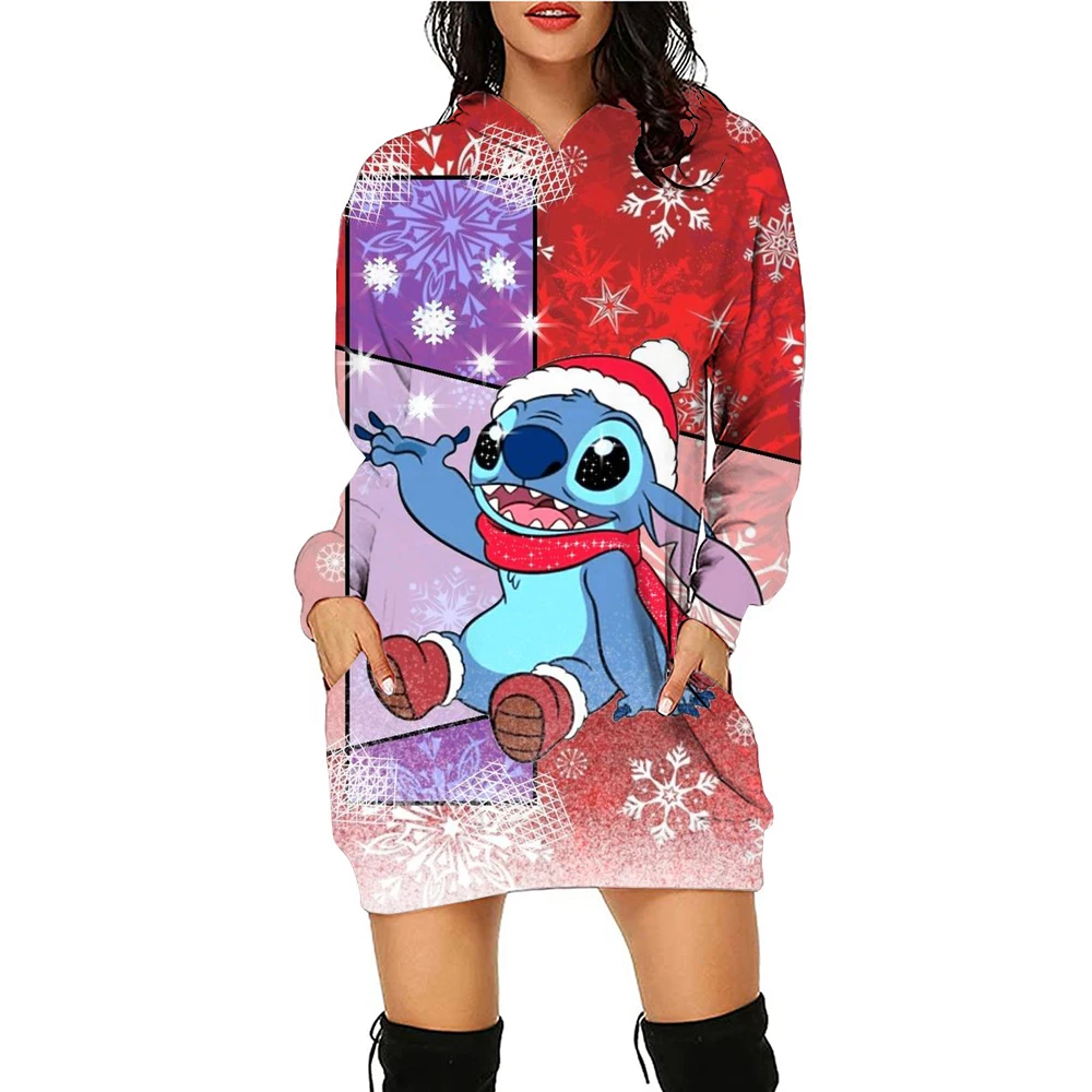 Disney Stitch print Top Y2k Clothes Kawaii 2024 Lovely Autumn/winter Sweatshirts Women\'s Hoodie Dress Anime Streetwear Hoody Wom