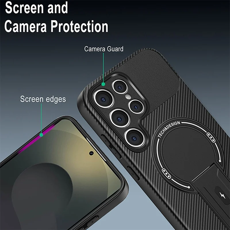 Carbon Fiber Drill Pattern Phone Case for Samsung S25 FE S24 Plus S23 Ultra S22 - Card Holder Wireless Charging Compatible - náhled 4