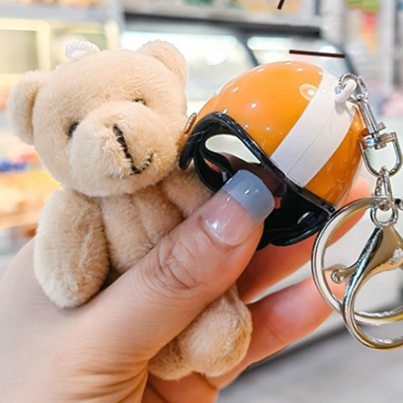 Creative Cartoon Cute Helmet Bear Plush Keychain Funny Animal Plush Doll Girl Bag Decoration Pendant Children's Birthday Gift