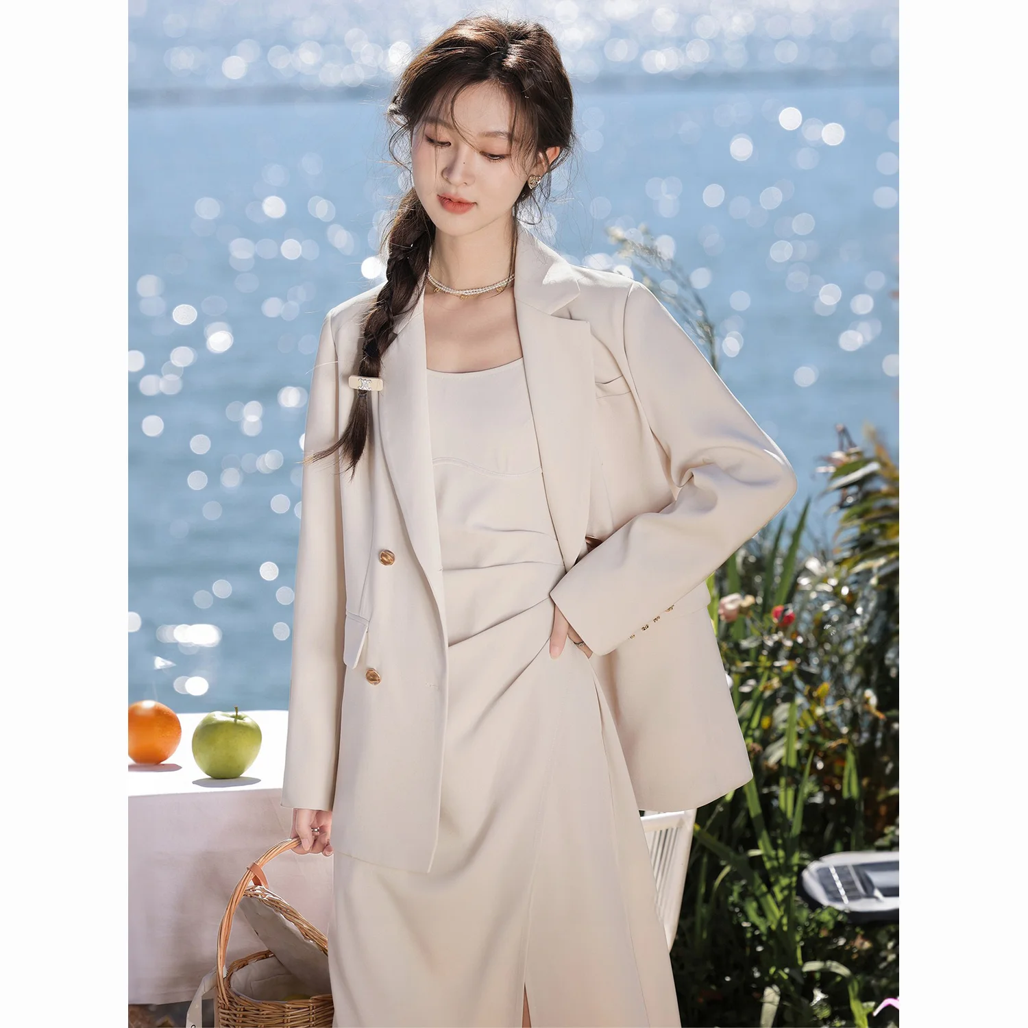 

Women'S Clothing Trend 2025 Blazer Woman Flattering Elastic Peplum Cashmere Blends Camel Seven-Quarter Elasticated Universal