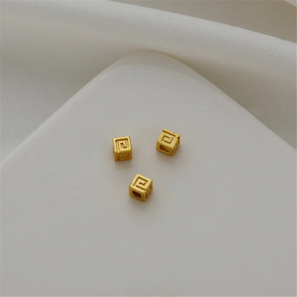 18K Gold-Filled Color Matte Gold Accessories, Large Hole Square Grain, 4mm Bead Hole Bead Bracelet, Necklace Gasket, DIY Jewelry