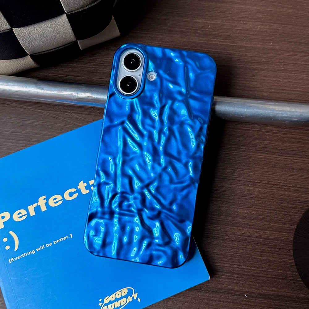 Luxury Blue Tin paper Pattern Phone Case For iPhone 16 15 14 13 12 11 Pro XS Max XR X Shockproof Soft Silicone Cover