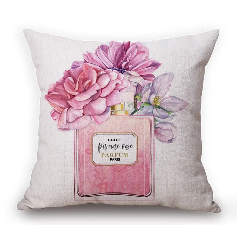 Nordic Elegant Perfume Bottle Sketch Art Modern Decoration Sofa Throw Pillow Case Square Bench Chair Cotton Linen Cushion Cover