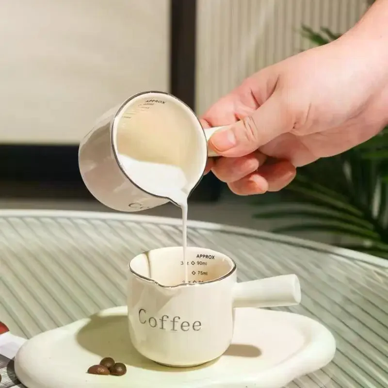 Ceramic Espresso Coffee Measuring Cup With Scale Extraction Cup Milk Cup Milk Pitcher With Handle Latte Mixer Scale Measure Mugs