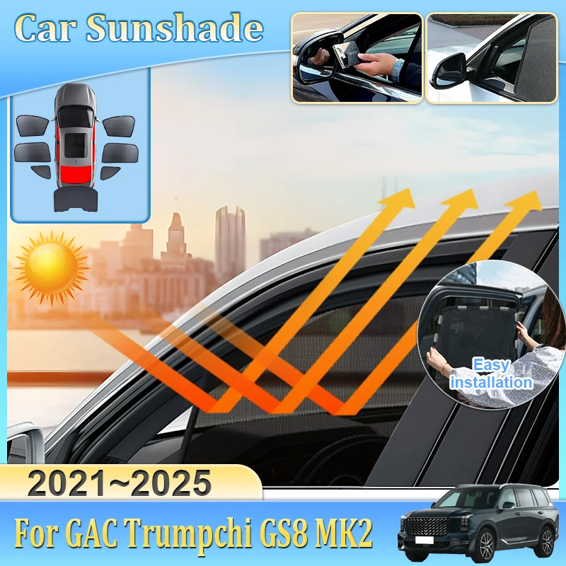 

Car Window Sunshade For GAC Trumpchi GS8 MK2 2021 2022 2023 2024 2025 Visor Mesh Heat Insulation Shade Blind Auto Accessories