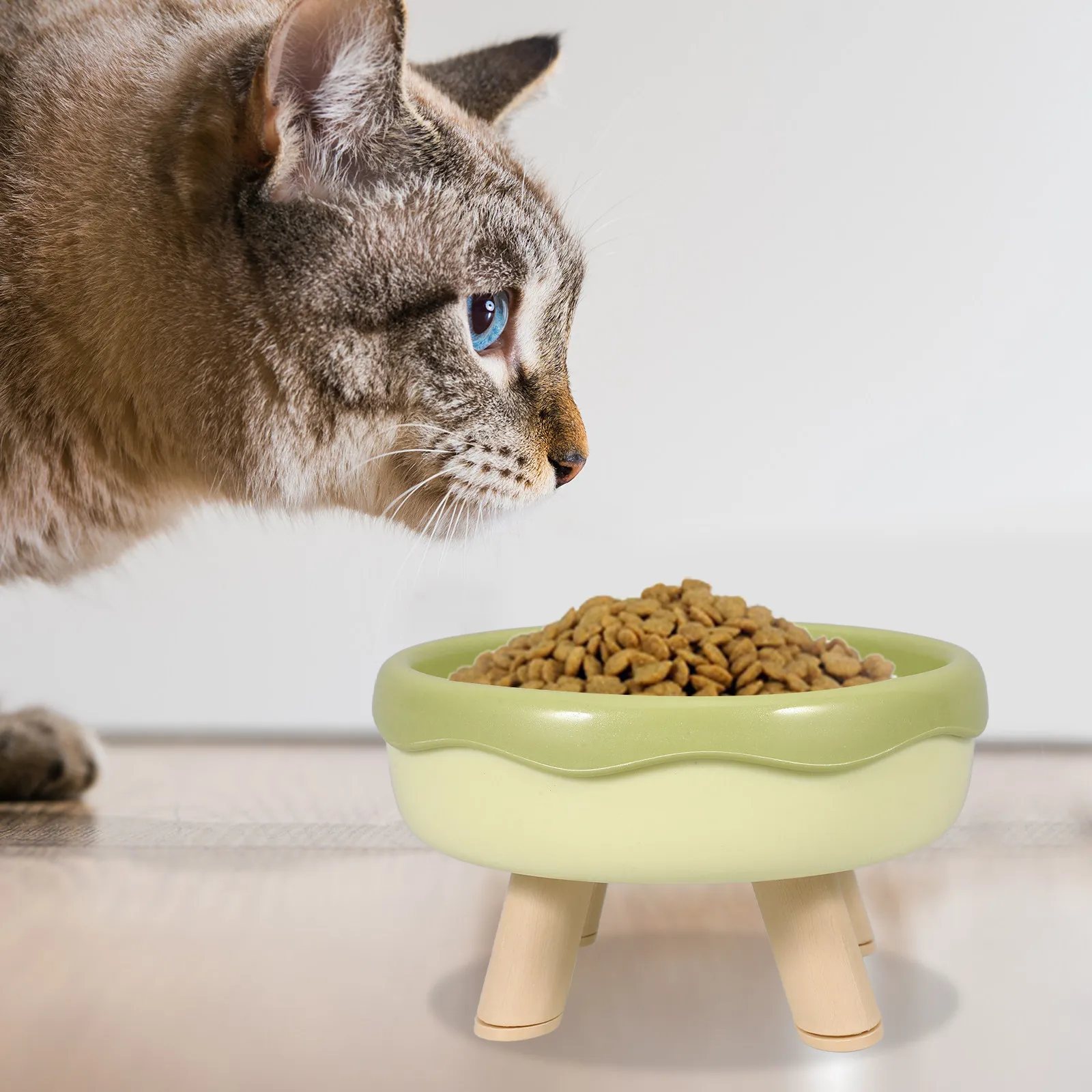 Elevated Cat Bowl for Whisker Relief Shallow Wide Design PP Material Non-Spill Ergonomic Feeding Bowl for Wet Dry Food and Water