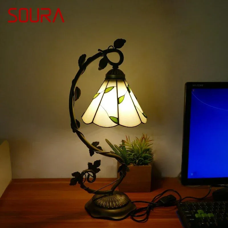 

SOURA Tiffany Table Lamp American Retro Living Room Bedroom Lamp Luxurious Villa Hotel Stained Glass Desk Lamp