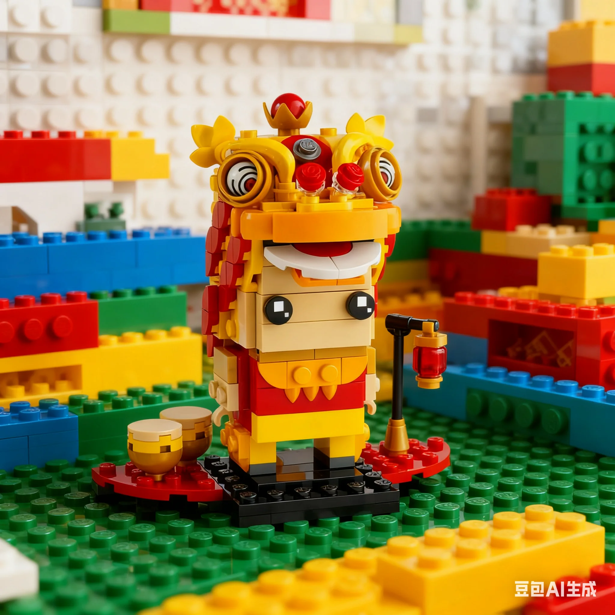 لعبة مكعبات بناء ليغو LG-40540 زخرفة تزيين تمثال رقص الأسد، هدية مكعبات البناء للأولاد والبنات