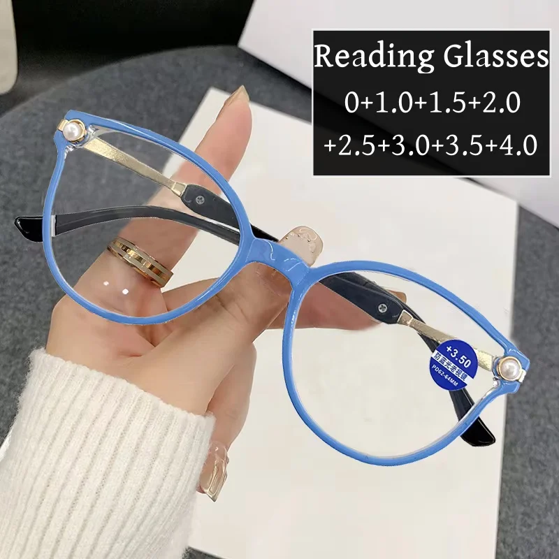 Finished Ladies Hyperopia Glasses Fashion Trendy Anti Blue Light Reading Eyeglasses Vintage Oval Frame Prescription Plus Eyewear