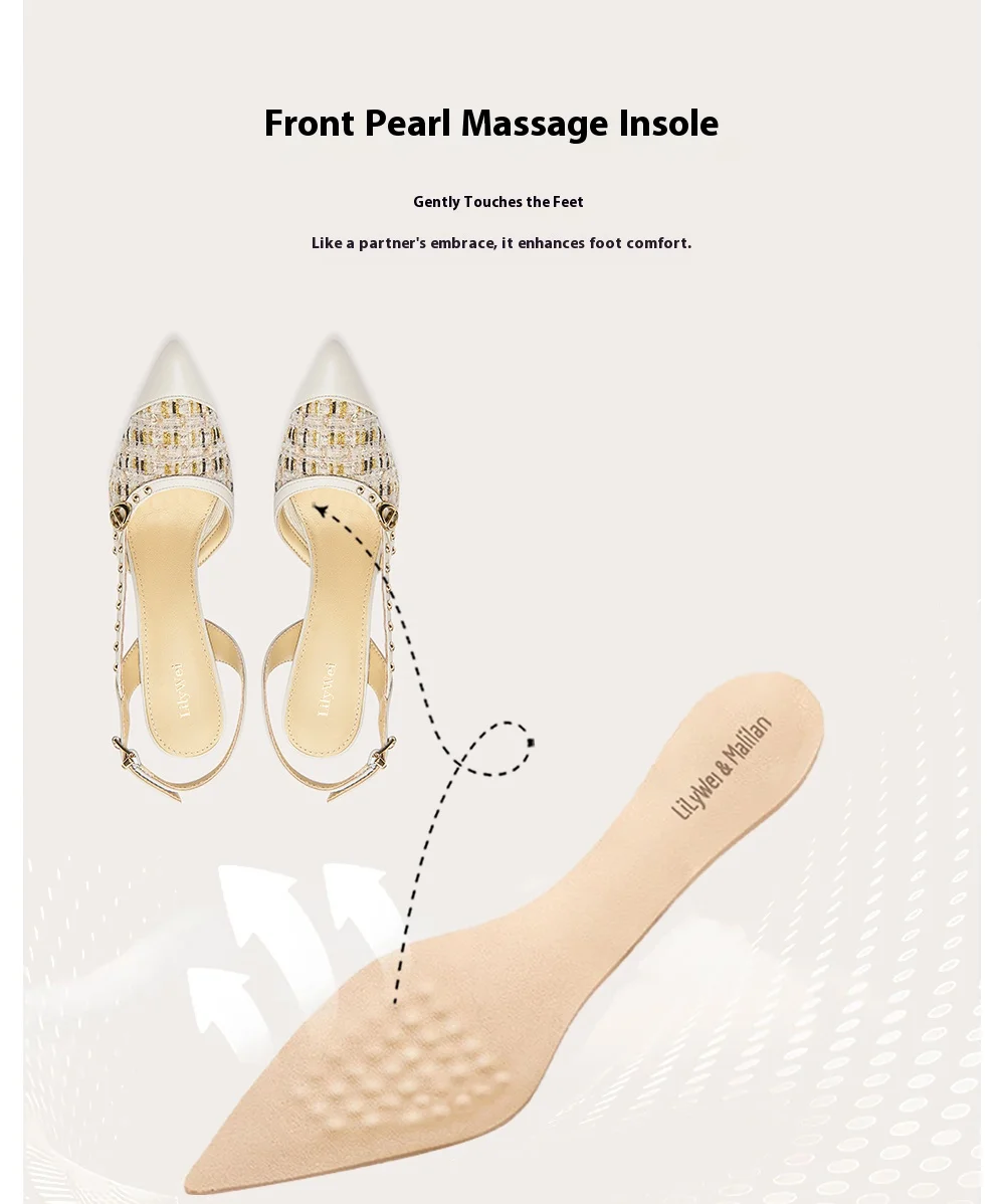 Spring and summer new pointed toe cloth PU stitching rivet flat sandals thin high heel banquet large size small size women shoes