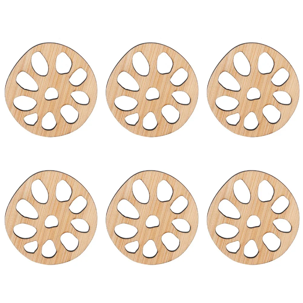 6pcs set Nature Bamboo Bamboo Coaster Set Chinese Carved Texture Non-Slip Design Teacup Mat Coaster Beautiful Lotus Root Coaster
