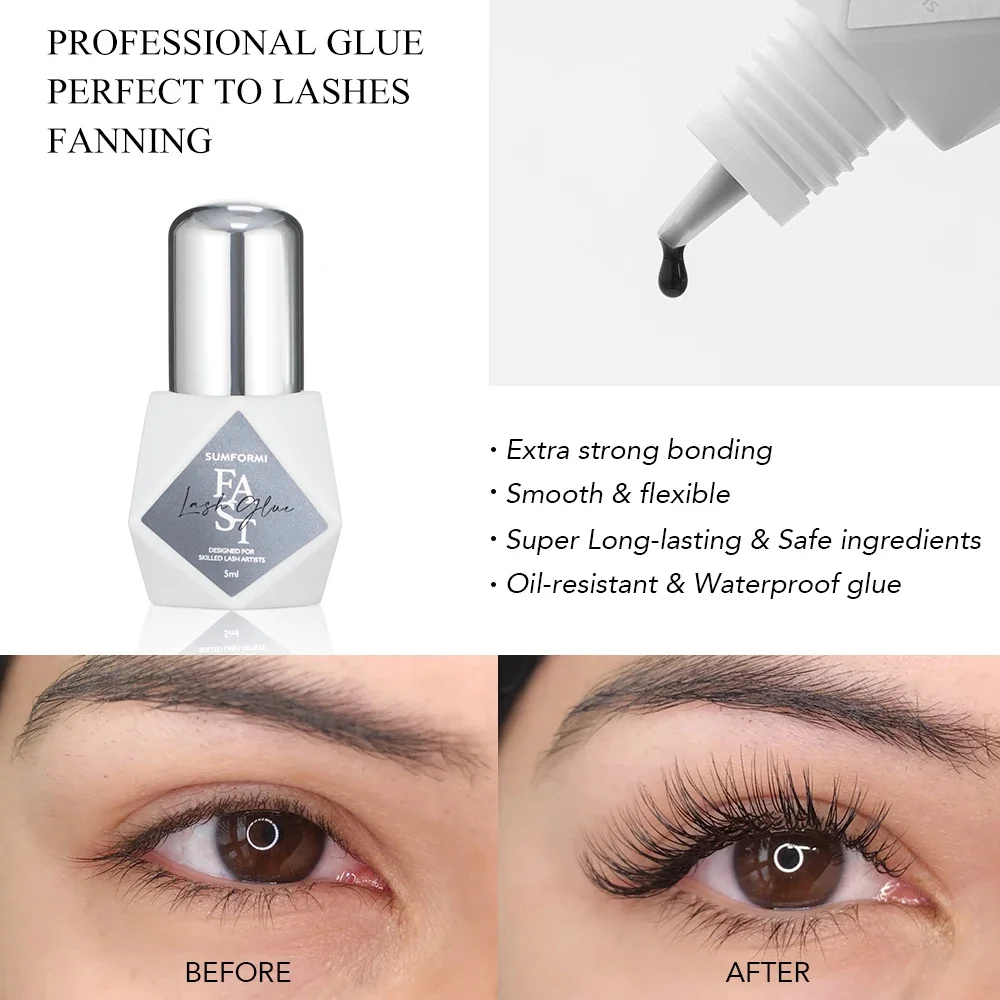 Sumformi 0.5-1s Fast Matte Adhesive Long Lasting 6-7 Weeks Lash Extension Glue Waterproof Glue Lashes False Makeup Supply