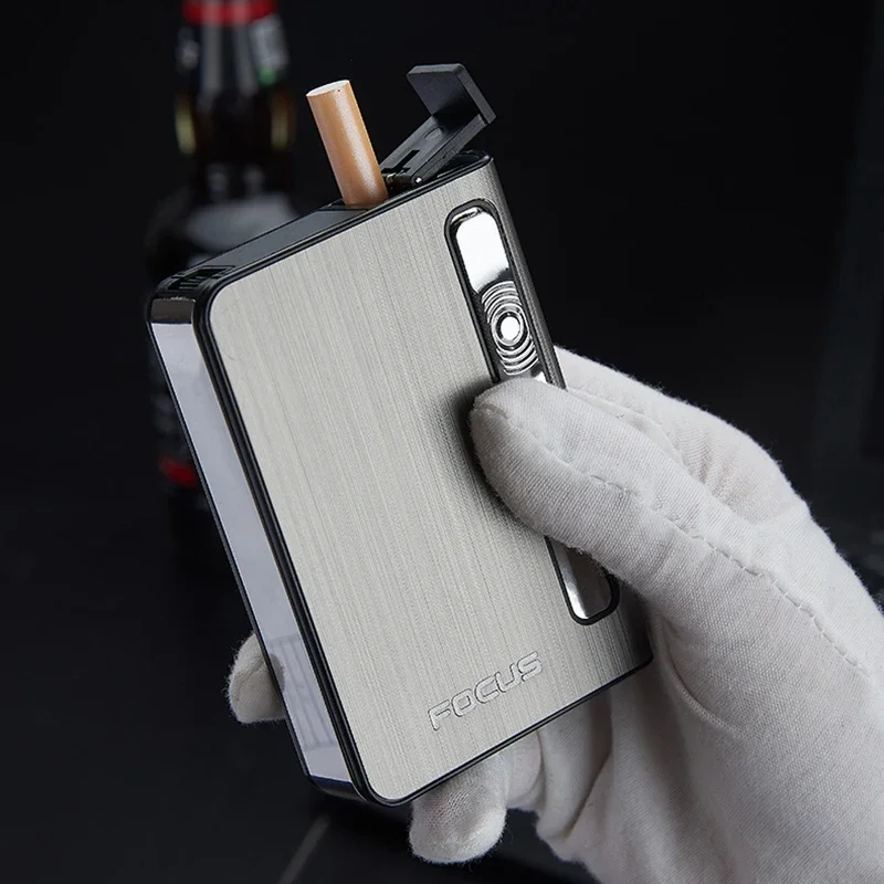 10pcs Cigarette Case Lighter for Windproof Refillable Butane Jet Torch Red Flame Automatic Ejection Lighter Cigarette Case Gifts