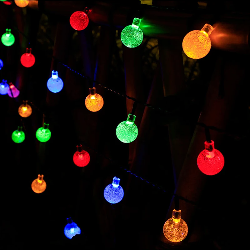 Outdoor Solar String Lights LED Solar Bubble Balls Lamp String Lights 8 Modes Garden Christmas Decorative Fairy Light String