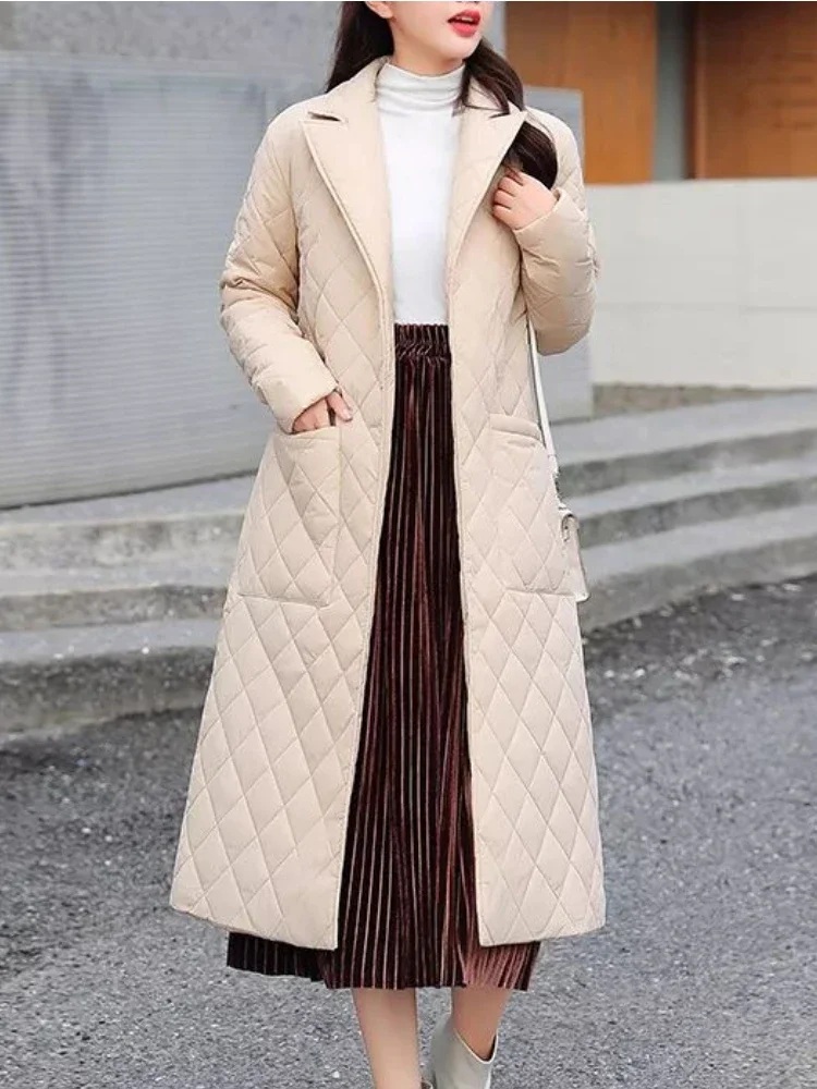 

2025 Winter Jacket Women Fashion Super Hot Coat Women Long Black Jacket Slim Fit Warm Plaid Top Casual Quilted Coats Female