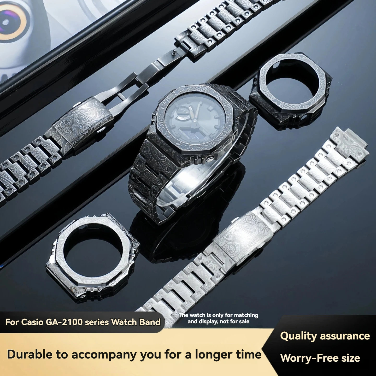 

Stainless Steel Case & Band Mod Kit for Casio GA-2100/GA-B2100/5611–Retro Metal Bezel & Strap Replacement, G-Shock Accessories