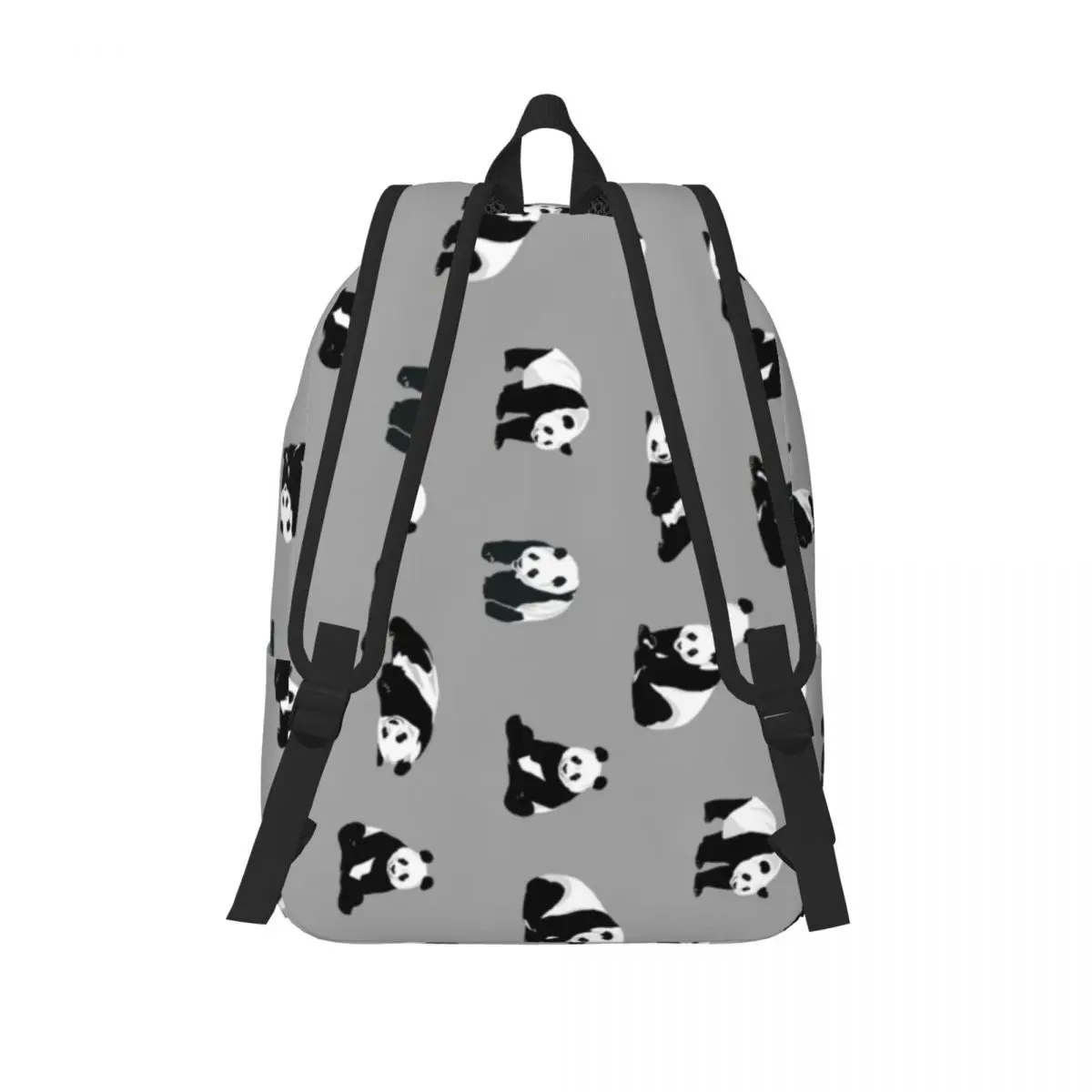 Mochileira de lona fofa para homens e mulheres, panda no cinza, mochila escolar estudantil, mochila selva selvagem, faculdade média alta, ao ar livre