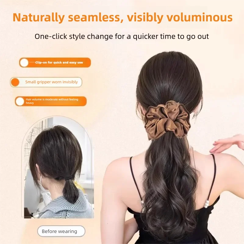 LUPU الاصطناعية طويلة متموجة مجعد مخلب ذيل حصان مع Bowknot دبوس الشعر كليب في ذيل الشعر التمديد الاصطناعية ذيل حصان الشعر للنساء #3