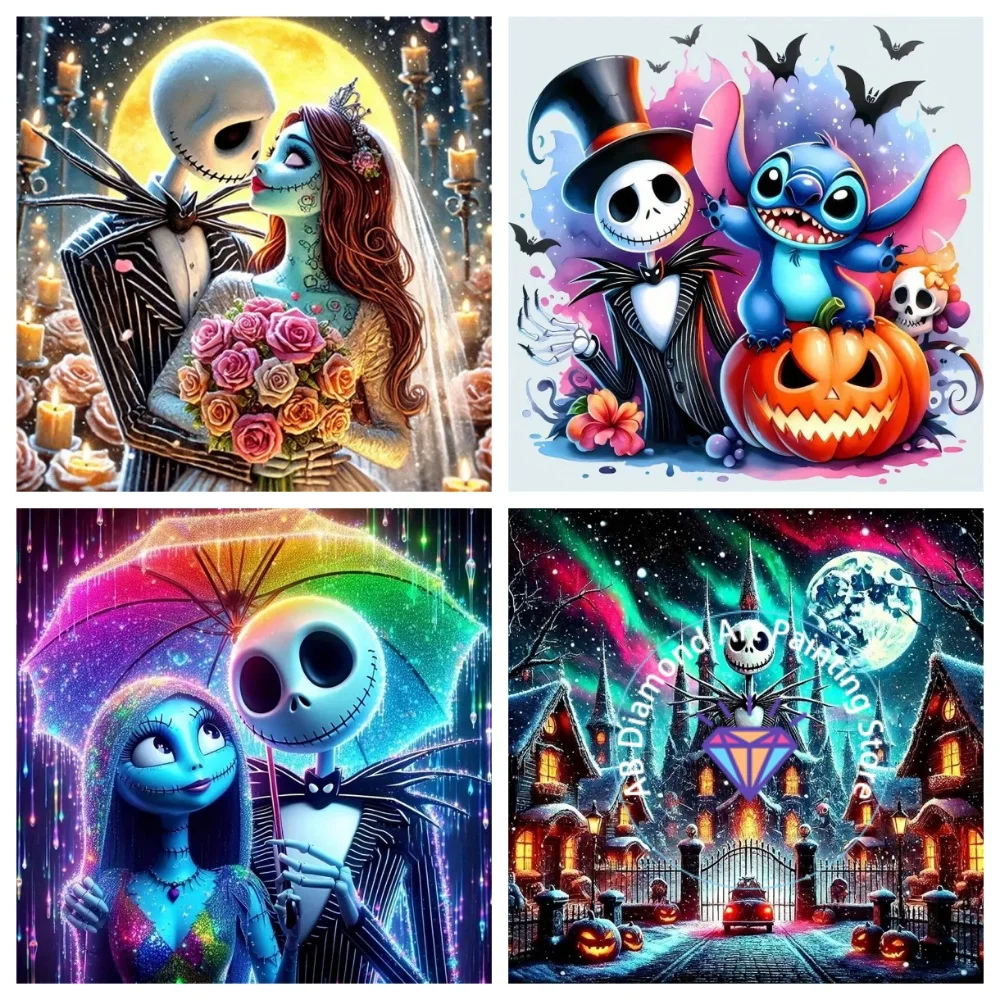 

Skeleton The Nightmare Before Christmas AB Diamond Drawing Kit Square Round Diamond 5D DIY Mosaic Handmade Art Gift Home Decor