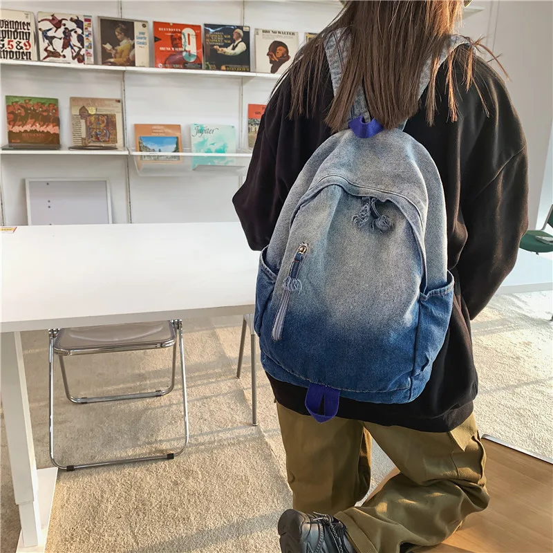 Gothic Gradient Backpack American Street Style Cowboy Large Capacity Student Schoolbag Y2k Harajuku Bag Women Men Backpack