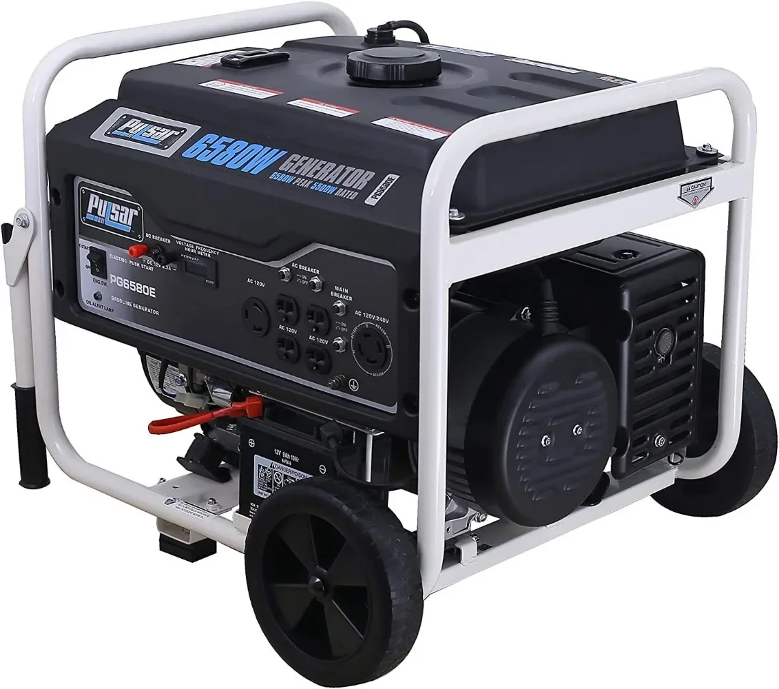 PG6580E Portable Generator, Black&White Strong 274cc, 8 HP engine protected by a durable powder coated frame