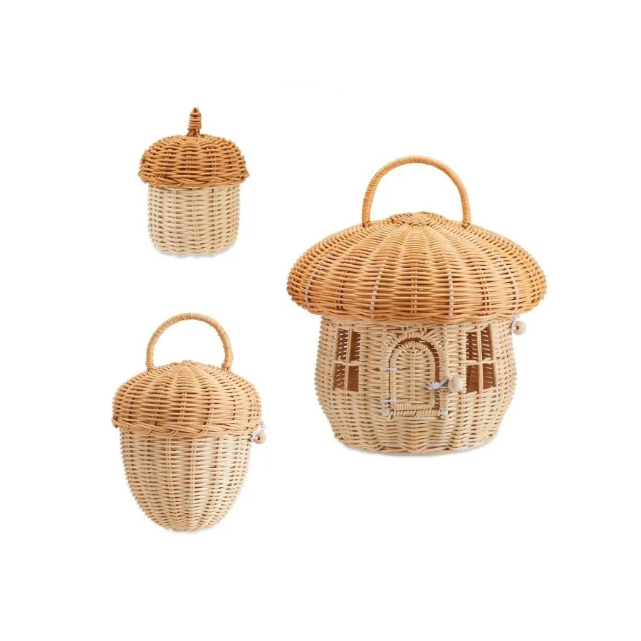 

Handmade Set Of 3 Rattan Storage Baskets Large Medium Small Perfect For Organizing Dollhouse Decoration And Photography Props