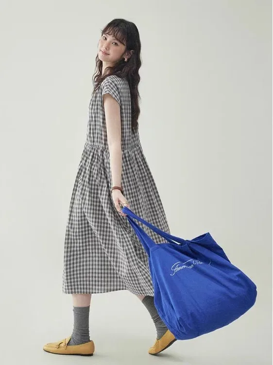 

Японская летняя женская юбка-миди в клетку больших размеров, свободного кроя, стройнящая, модная, повседневная, дышащая, приятная к телу