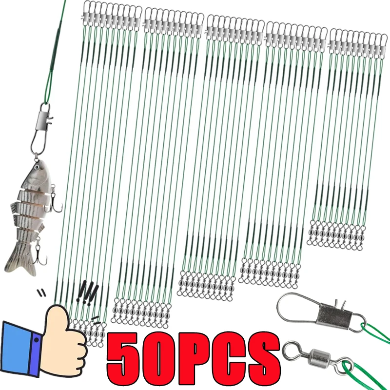 New 10-50PCS Anti Bite Steel Fishing Line Steel Wire Leader With Swivel Fishing Accessory Lead Core Leash Fishing Wires 10-30cm