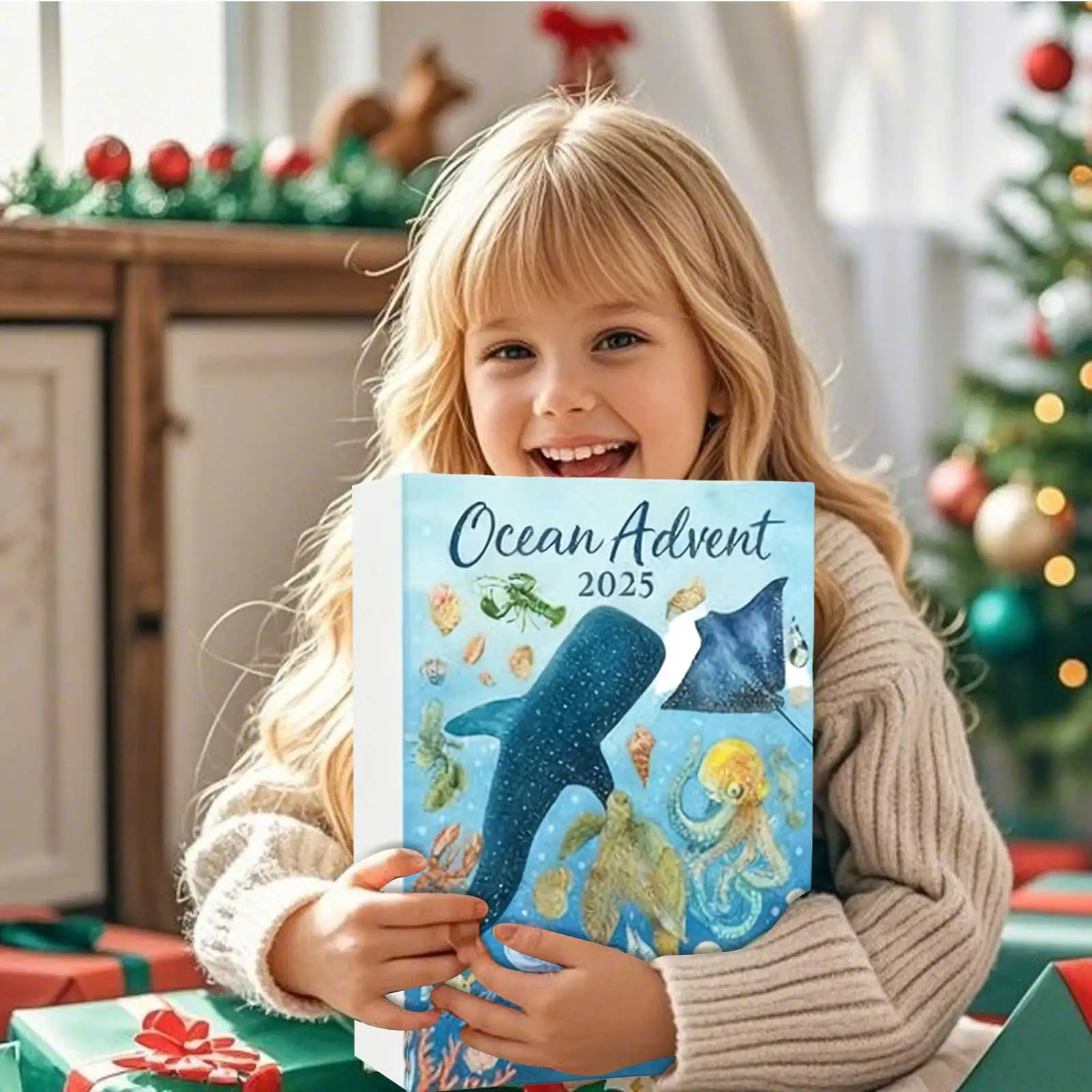 Kalendarz Adwentowy Timer Kids Games 2025 ze szkła morskiego · Ocean 24 dni z motywem oceanu, świąteczne niespodzianki, kalendarz odliczający do świąt z makijażem 2D