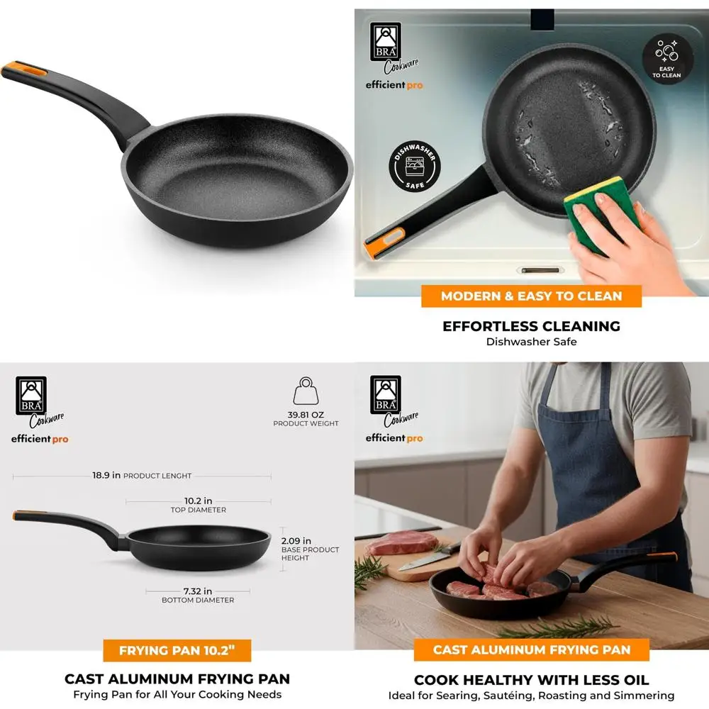 

Сковорода из литого алюминия с антипригарным покрытием, 10,2 дюйма, с 3-слойным покрытием — не содержит PFOA, устойчивая к царапинам сковорода для эффективного приготовления пищи