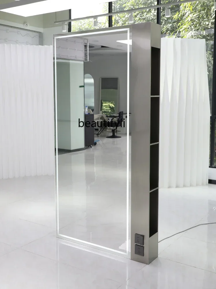

xStainless Steel Dressing Table for Hair Salon Hairdressing Double-Sided Mirror Hair Cutting and Dyeing Mirror with Light