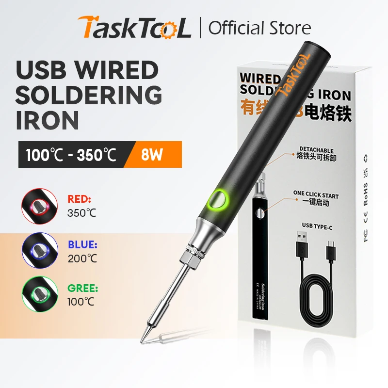 USB Digital Display Soldering Iron Type C Interface Mini Soldering Iron Set 100-350 ℃ Five Temperature Switching DIY Repairs New