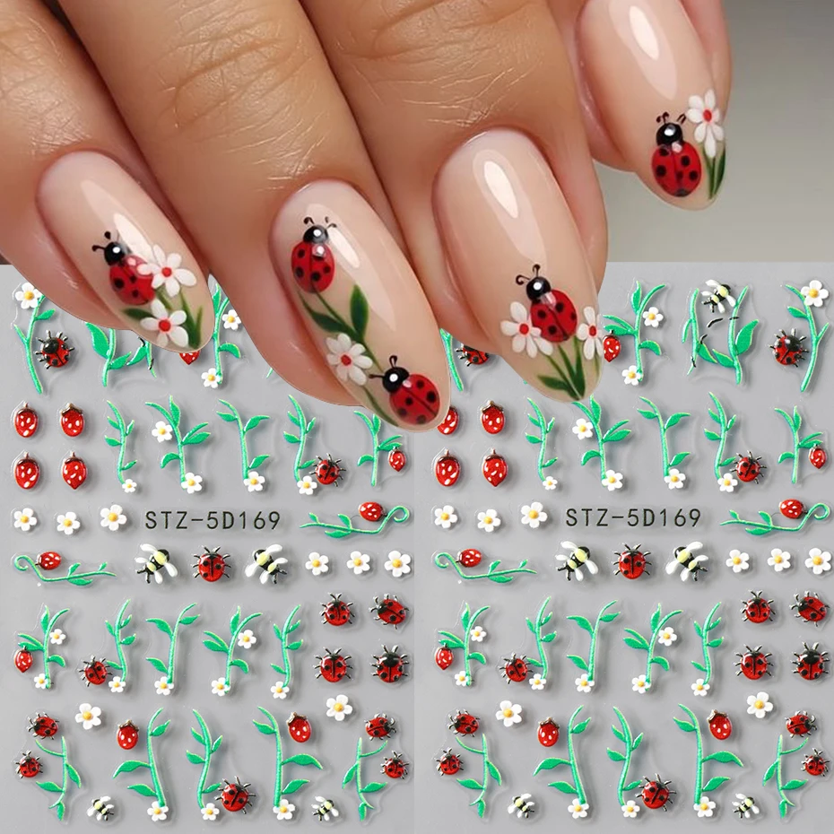 لطيف الكرتون الخنفساء الأزهار مسمار ملصقات 5D تنقش ذاتية اللصق مسمار الشارات بما في ذلك الفراولة ديزي DIY مسمار الديكور