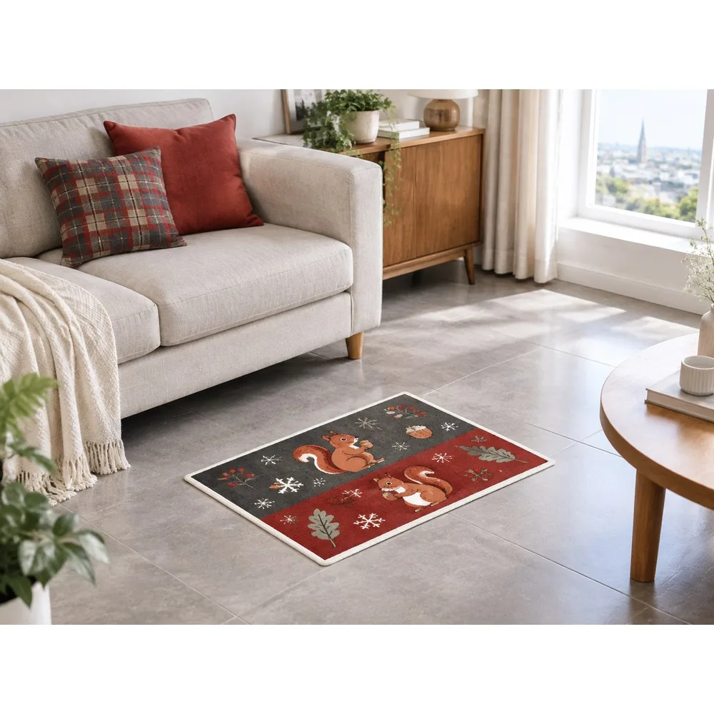 VIKAMA British Slate Brick Squirrel Flannel Door Mat, Non-Slip Washable Door Mat, UK Home Decor for Pantry, Cloakroom, Hallway