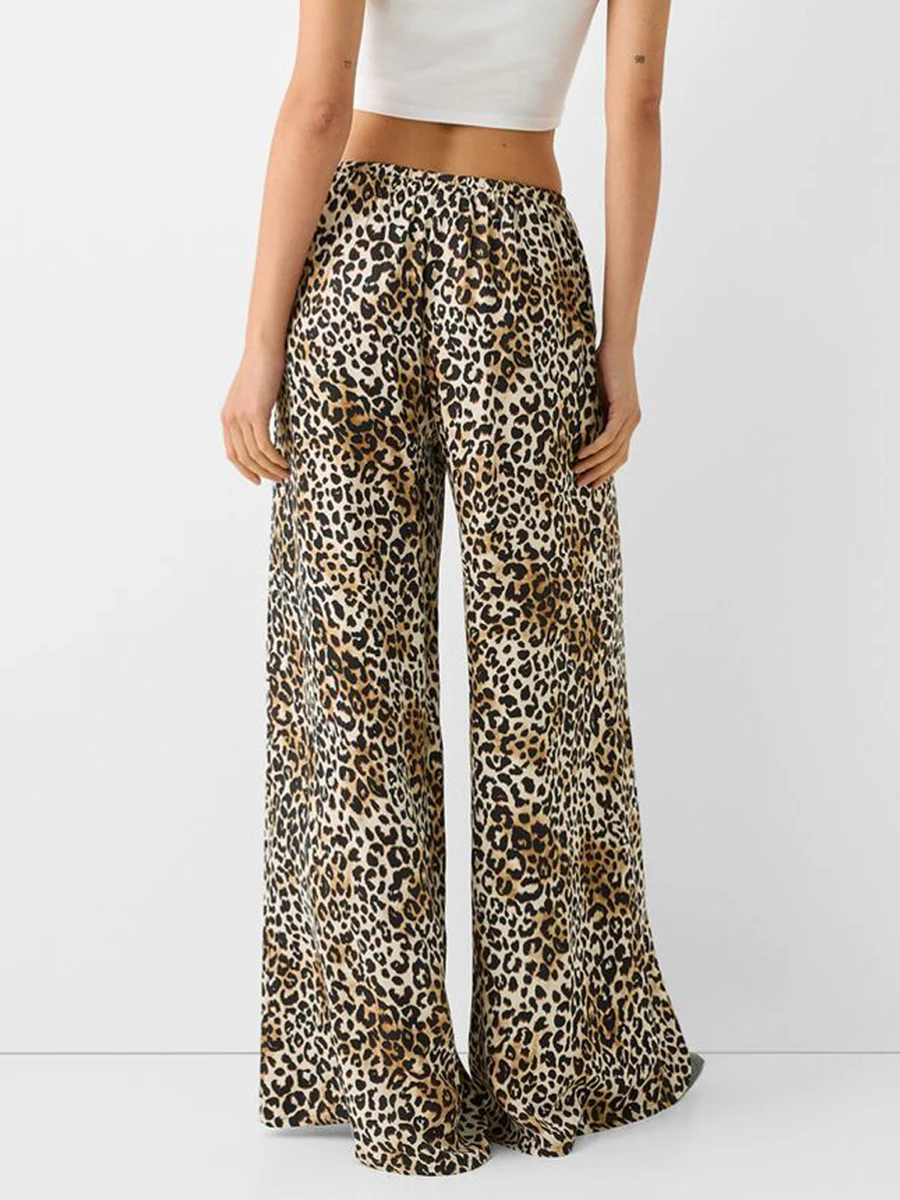 Women s Lounge Pants Casual Loose Leopard Print Elastic Waist Wide Leg Drawstring Pants for Summer Spring Fall