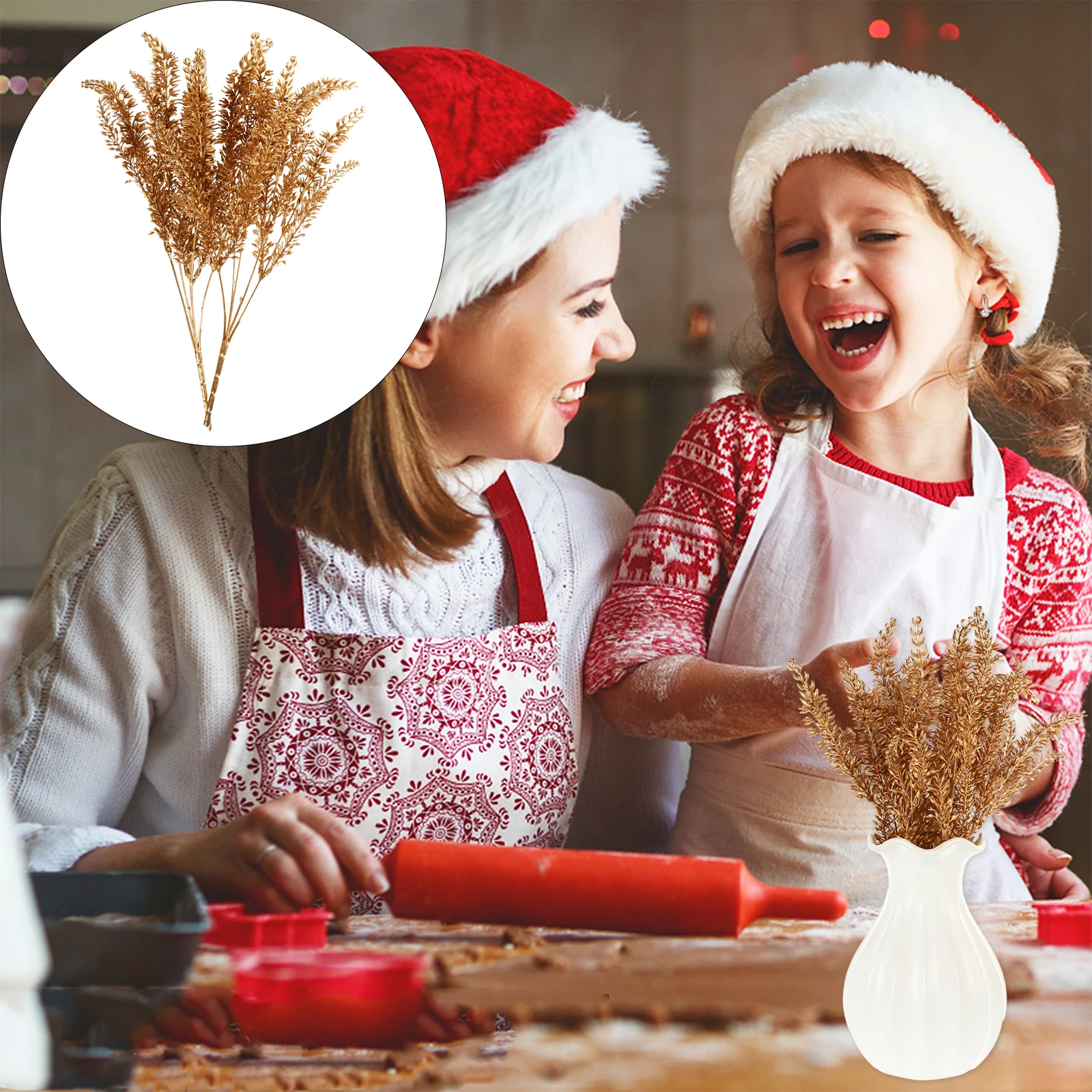 

Christmas Red Fruit Arrangement Golden Leaf Picks Plastic naments Wedding Centerpieces Simulated Flowers Safe