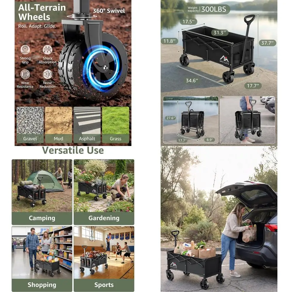 

Складная универсальная тележка для покупок на открытом воздухе, грузоподъемность 300 фунтов, размер XL, черная